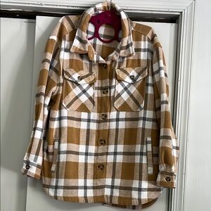 Tan Plaid Flannel Shirt Jacket